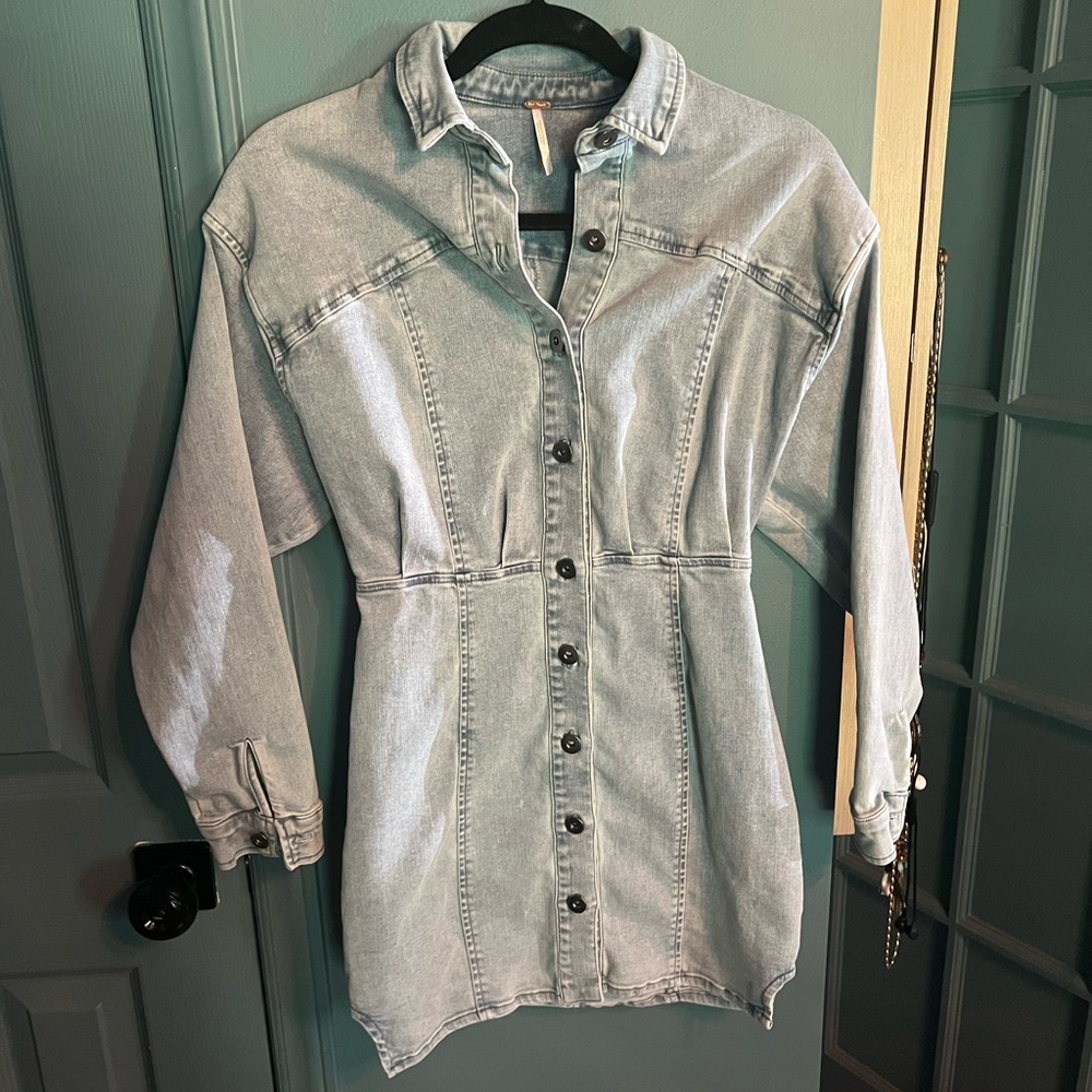 Free People Light Blue Long Sleeve Denim Dress